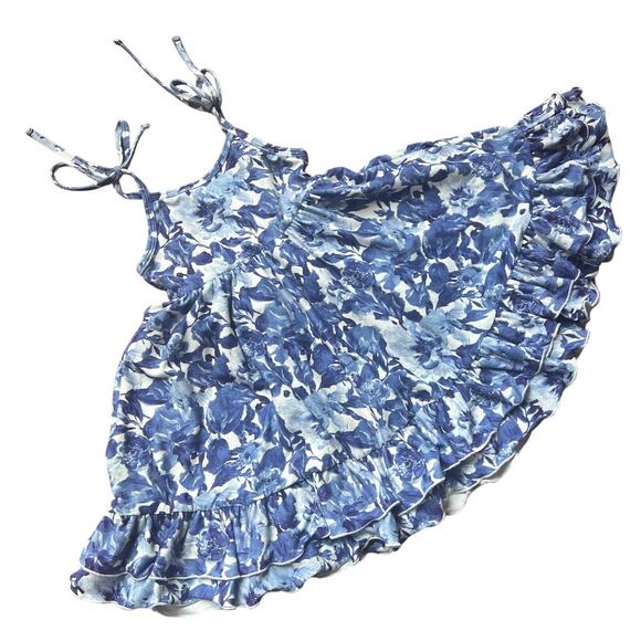 Jane + Jo dress 3T Blue Floral Super Soft Tie Shoulders Ruffle Hem Coastal READ - Picture 2 of 7